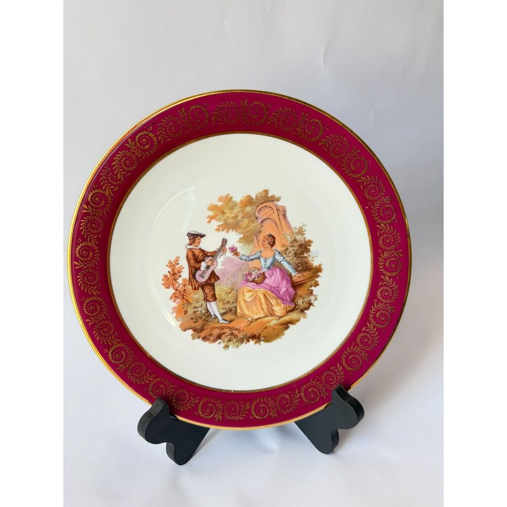 Mid-Century Limoges Porcelain Plate –‎ Romantic Fragonard Scene – Made in France